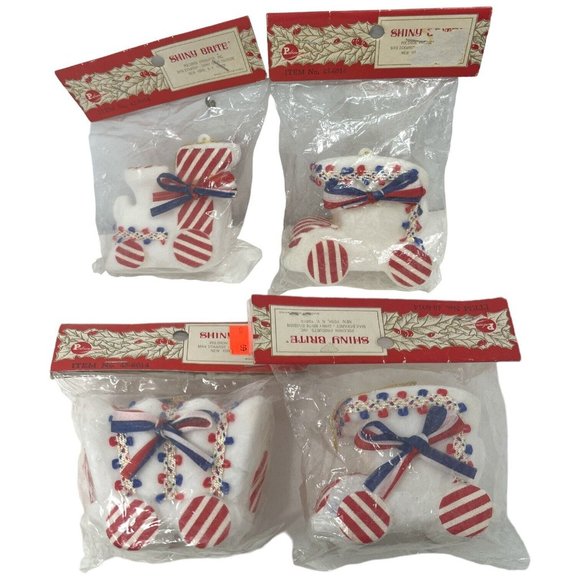 Vintage Shiny Brite Train Car Flocked Ornaments New In Package Made In Hong Kong - Picture 1 of 6